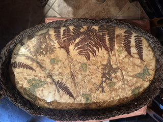 Vintage 1920's  Natural Wicker Tray with flowers and butterfly #62 VV MTS