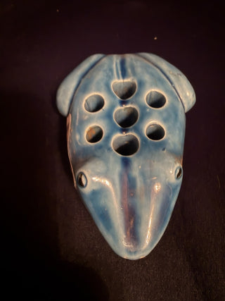 Vintage Mid Century Ocean Blue Ceramic Flower Frog Ikebana insert #62 VV MTS