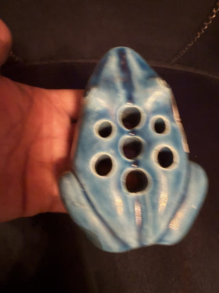 Vintage Mid Century Ocean Blue Ceramic Flower Frog Ikebana insert #62 VV MTS