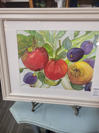 Framed Tomato & Plums Watercolor, Signed JJ Adams RCD|106205