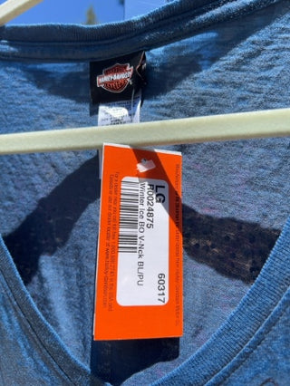 NWT Harley-Davidson women's blue v-neck t-shirt featuring a embellished graphic Size L