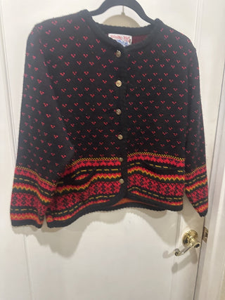 Vintage Tally Ho Black Red Fair Isle Sweater Size PS  #63 VV MTS|136921