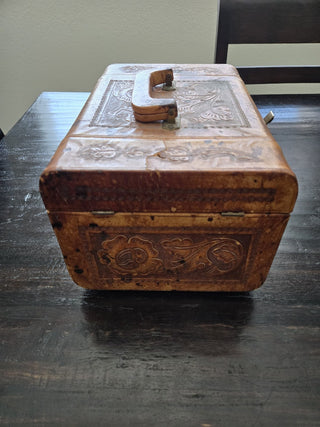 Vtg 40's Tooled Leather Train Case (Jewlery) RCD