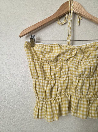 NEW! Yellow gingham tie halter top RSV|160930