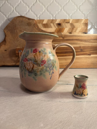 Folsom Clouds Pitcher and toothpick holder brown with abstract flowers|107082