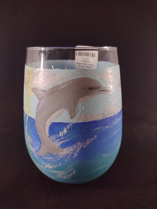 Dolphin Stemless Wine Glass Hand Painted RCD|62848