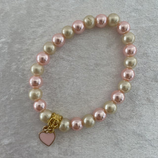 stretchy bracelet, pink & ivory w/ heart RSV