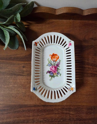 Vtg Dresden Floral Trinket Dish