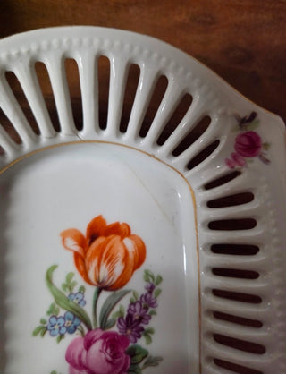 Vtg Dresden Floral Trinket Dish