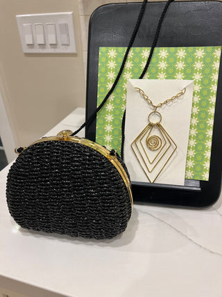 Black wicker Magid Purse 80s MTS|46814