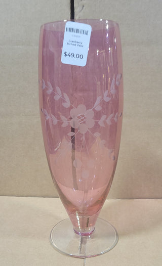 Cranberry Etched Vase RCD|120721