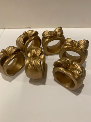 Gold apple/cherry napkin rings set/6|125656