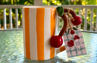 Handpainted Yellow Striped Mugs Set of 4