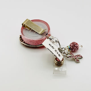 Pink Ribbon Retractable Badge Holder on a Belt Clip|76243