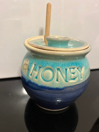 #1430 Blue Pottery Honey Pot   NIS