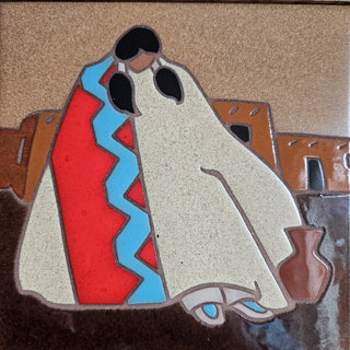 Arius of Santa Fe "Woman with Pot: Wood Framed Ceramic Tile (BRI) - MTS|133005