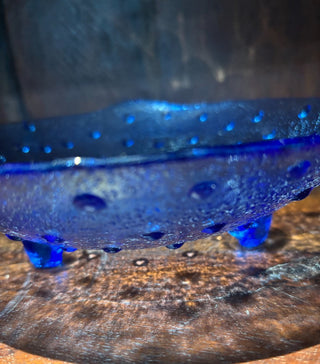 Vtg blue glass hobnail footed bowl NM MTS