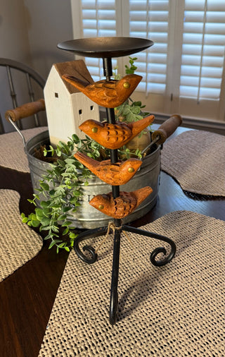 Wood Carved Bird Candle Holder RSV|127438