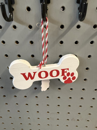 Ornament Wood Dog Bone "Woof " RCD