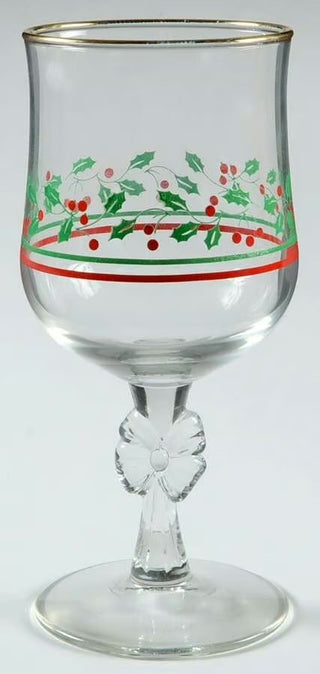 Arby's Vintage Christmas Holly Berry Bow Stemmed Glasses Libbey RCD|126760