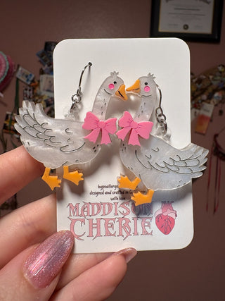 Geese with Pink Bow Dangle Earrings MTS|145182