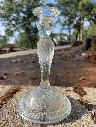 JP vintage Indiana Glass "Sandwich Clear" single light candlestick holder