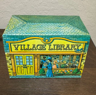Vintage Metal Village Library Recipe Box|72525