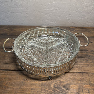 Vintage Glass Relish Dish with Silver Plated Holder RCD