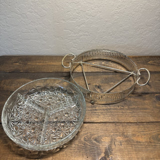 Vintage Glass Relish Dish with Silver Plated Holder RCD