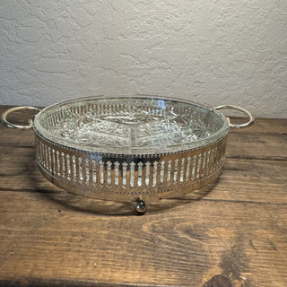 Vintage Glass Relish Dish with Silver Plated Holder RCD