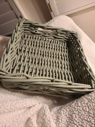 Woven Rattan Serving Tray, Repurposed w/Basil Green Milk Paint|73405