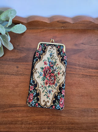 Vtg Floral Tapestry Kiss-lock Pouch