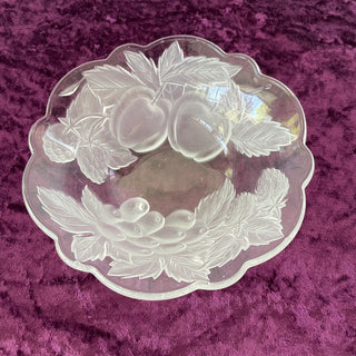 glass candy dish, fruit & leaves design RSV