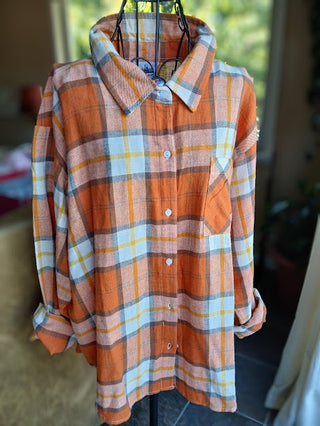 Flannel Shirt, Orange & Rust, Size XL|111208