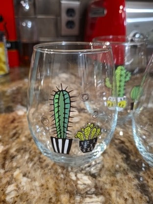 RF Set of 4 Cactus Stemless Wine Glasses