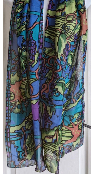 Zazou Rayon Blue Green Stained Glass Grapes Tree Design Scarf #63 VV MTS|103402