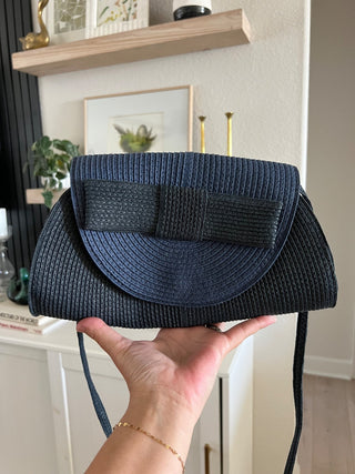 Blue bow straw purse RSV|80635