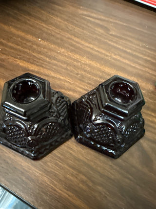 Set of two Avon vintage candlestick holders red