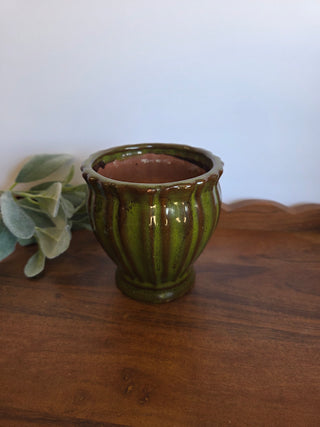 Vtg Antique Green Pottery Pot
