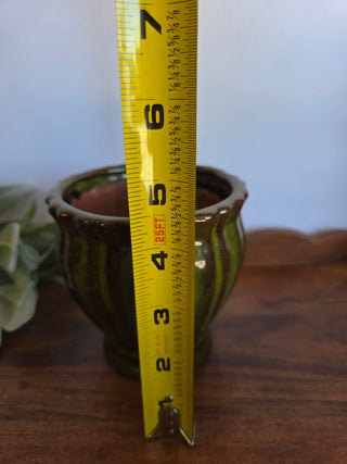 Vtg Antique Green Pottery Pot