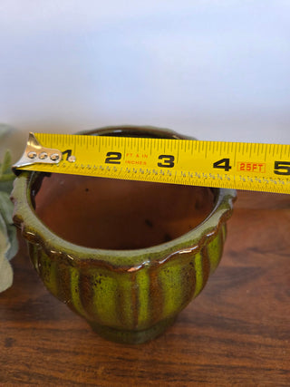 Vtg Antique Green Pottery Pot