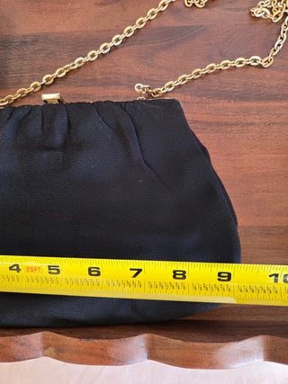 Vtg. Black Evening Purse w/ Gold Chain