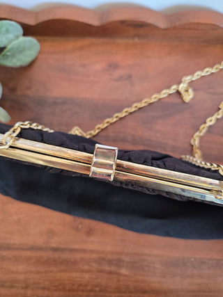 Vtg. Black Evening Purse w/ Gold Chain