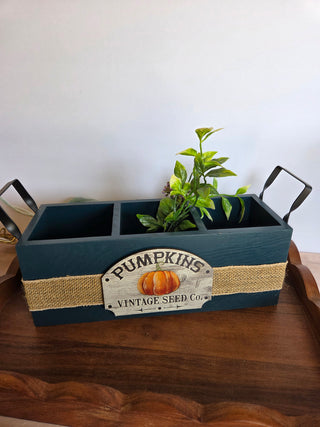 Teal Wooden Pumpkin Utensil Caddy