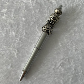 handmade beaded pen, silver tone RSV
