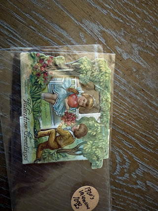 1925 Valentine’s Day card Valentines Greeting Boy giving flowers RCD