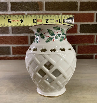 Lenox Holiday Dimension Holly Berry Collection 22 K Gold Trim Wax Tart Warmer 6" #62 VV MTS|127487