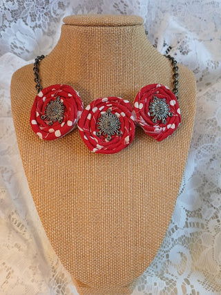 Rolled Fabric Floral Necklace 2
