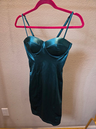 Emerald Green Satin Prom Dress (XS)