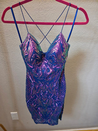 Iridescent Purple Sequin Prom Dress (XS)